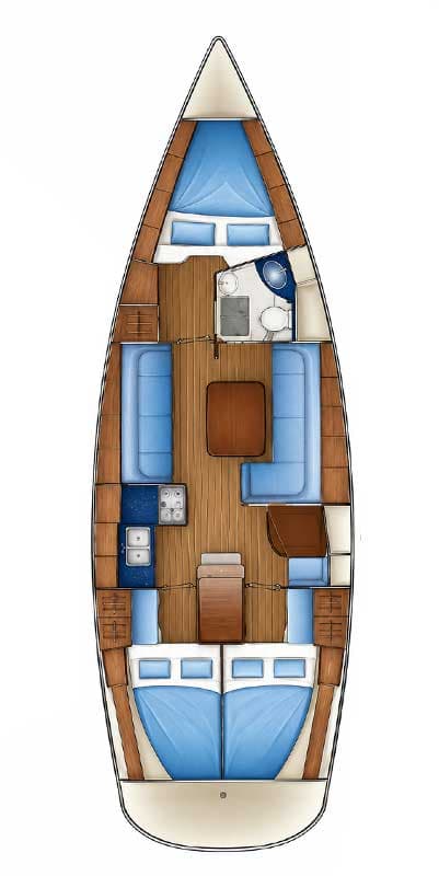 Plan de coupe et aménagement du Bavaria 37 Cruiser